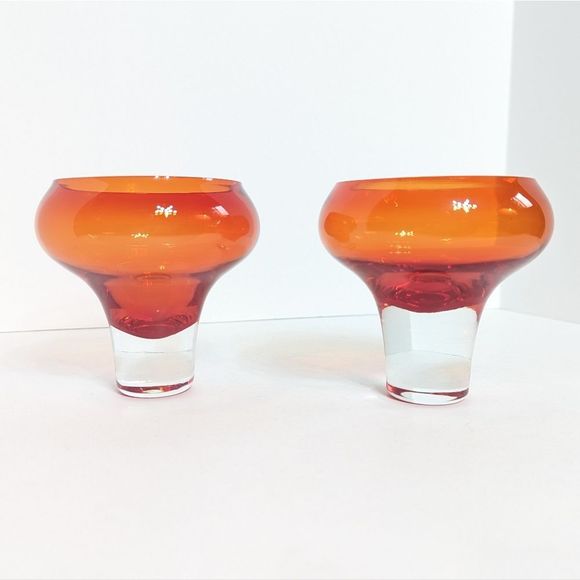 Mid Century Coupe Glass Set of 2 Amber Orange Vintage Retro - Picture 6 of 12
